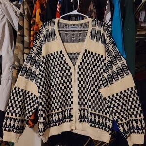Vintage Black and Cream Checkered Cardigan